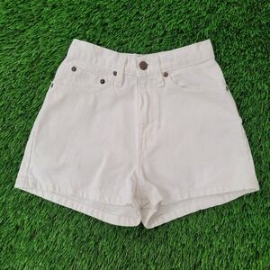 Vintage LEVIS High-Waist Booty Jeans Shorts Womens 00 11x2 White Leather-Patch